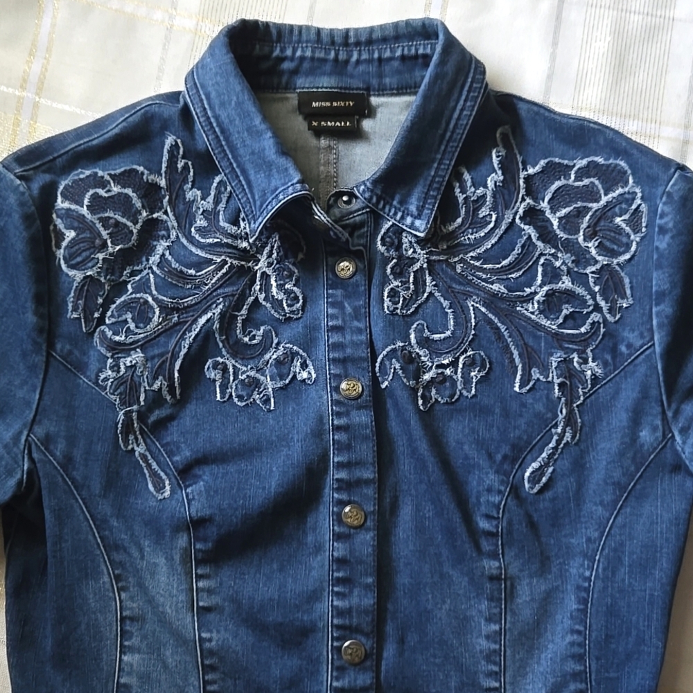 Miss Sixty Floral Denim Button-Up Shirt - Picture 4 of 12